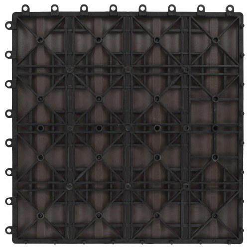 Terrassefliser i WPC - 3D-design, mørk brun, 11 stk, 30 × 30 cm