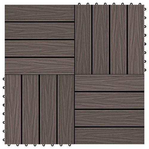 Terrassefliser i WPC - 3D-design, mørk brun, 11 stk, 30 × 30 cm