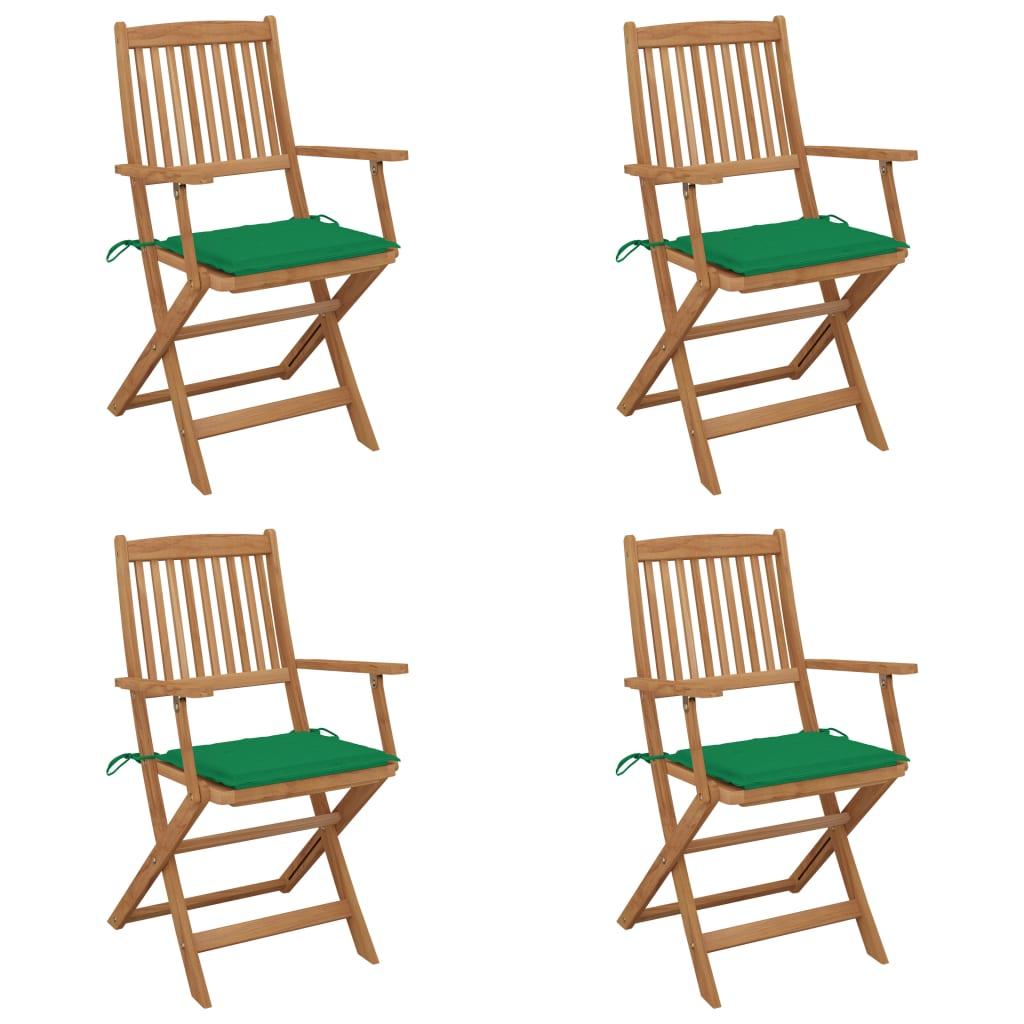 Foldbare havestole 4 stk. med hynder massivt akacietræ