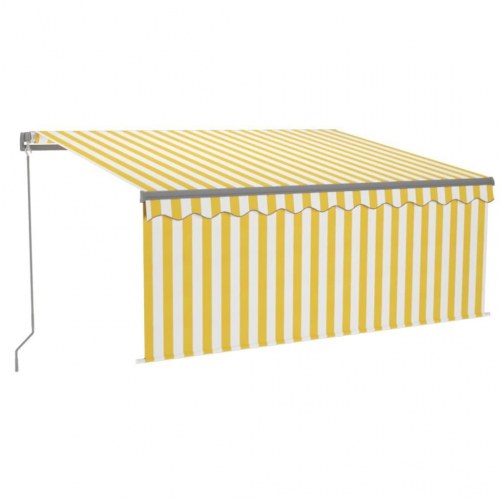 Markise med gardin og LED 3,5×2,5 m - manuel, gul/hvid