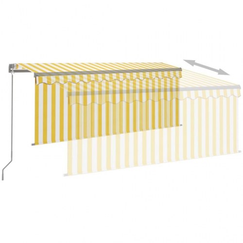 Markise med gardin og LED 3,5×2,5 m - manuel, gul/hvid