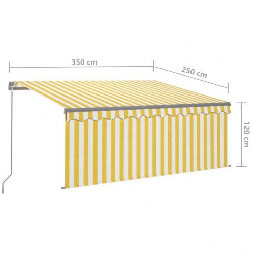 Markise med gardin og LED 3,5×2,5 m - manuel, gul/hvid