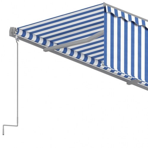 Markise med gardin 3,5 × 2,5 m - automatisk betjening, blå/hvid