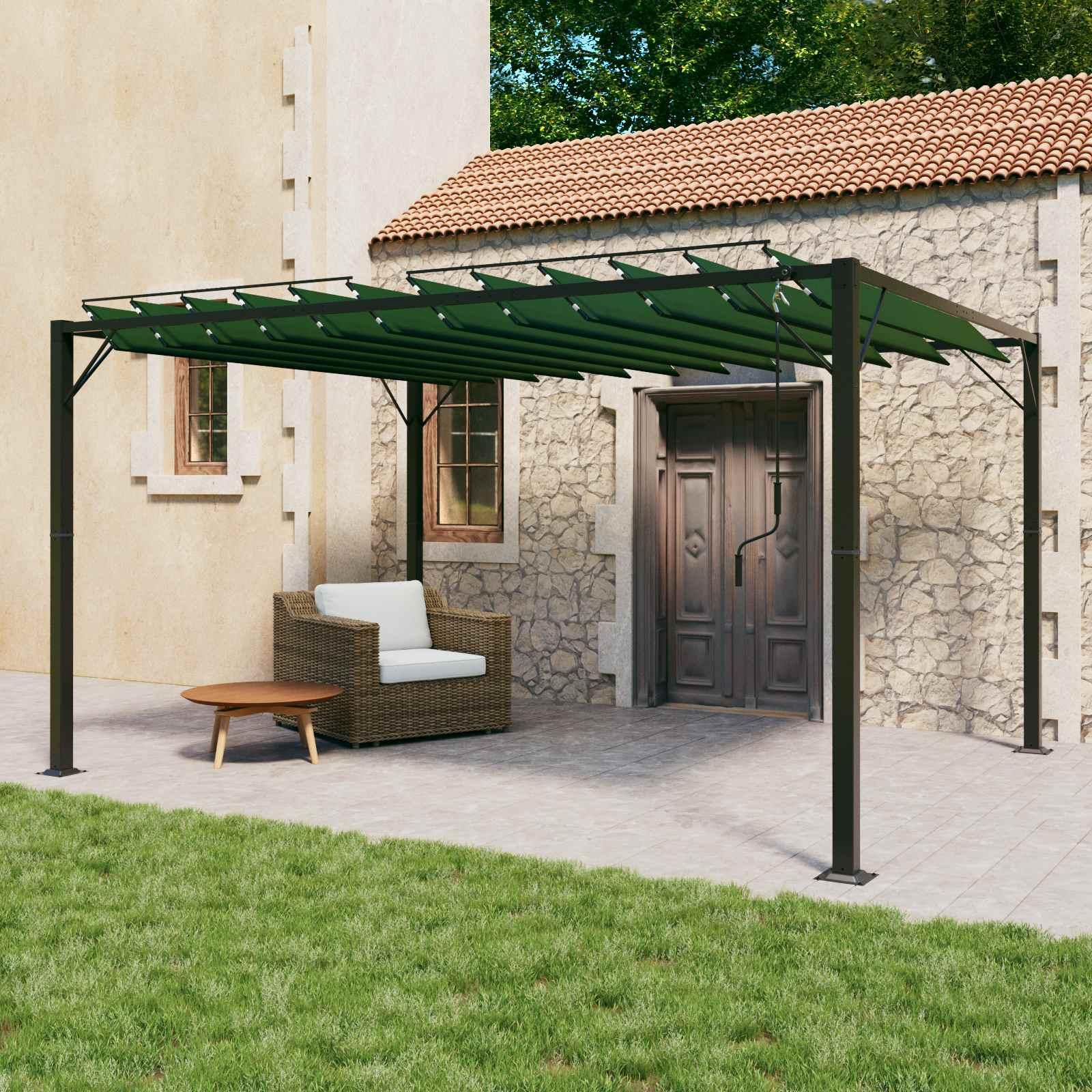 Pergola med louvret tag Grøn 3 x 4 x 2,14 m Stof og aluminium