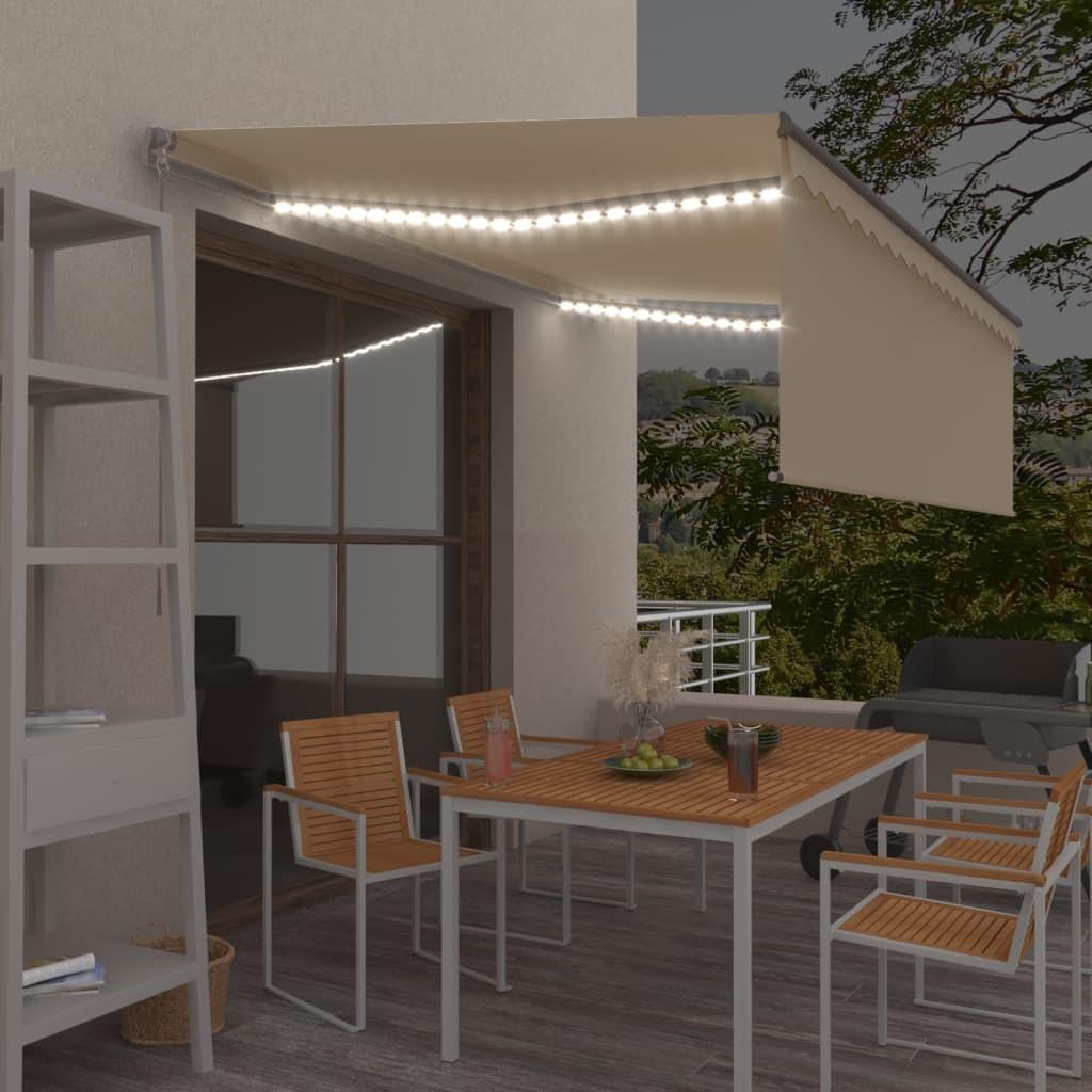 Markise Gardin + Led 5x3 Manuel Betjening Cremefarvet