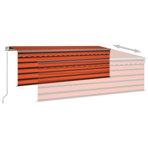 Markise med gardin og LED - manuel 4,5 × 3 m, orange/brun