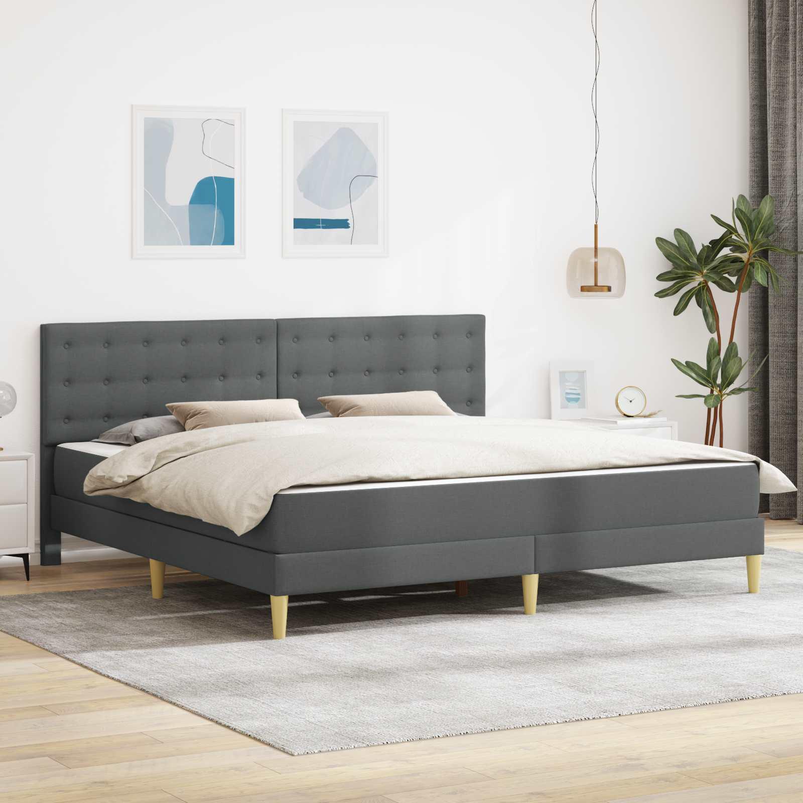 vidaXL Sengeramme med madras med hovedgærde Mørkegrå 180 x 200 cm Stof