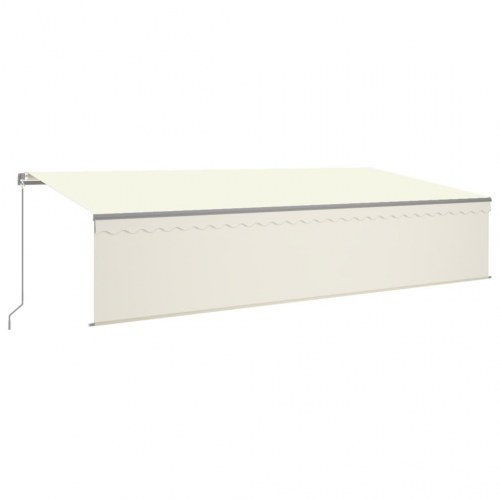 Markise med gardin og LED - 6×3 m, manuel betjening, cremefarvet