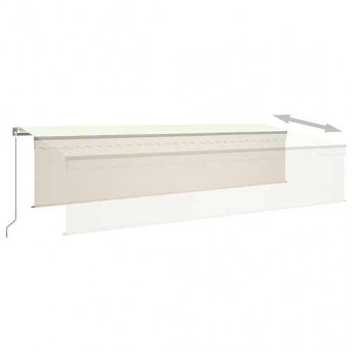Markise med gardin og LED - 6×3 m, manuel betjening, cremefarvet