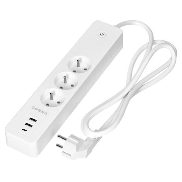 ORNO OR-SH-17520/W smart strømskinne – 3 stik + 2 USB + 1 USB‑C, 1,8 m