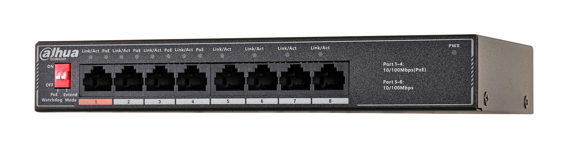 Dahua SF1008LP - 8‑port 10/100 Mbps switch med 4x PoE