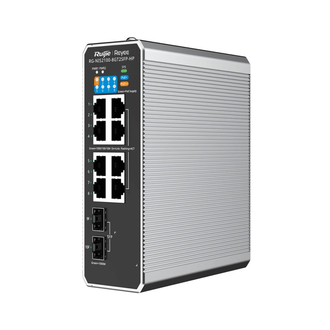 Ruijie RG-NIS2100-8GT2SFP-HP administreret L2 Gigabit PoE-switch - sort/rustfrit stål