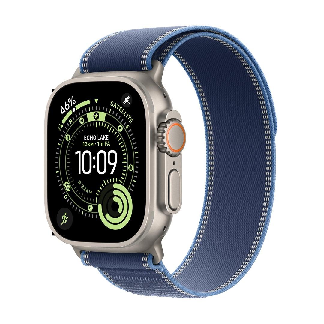 Apple Watch Ultra 3 GPS + Cellular 49 mm - natur titan med Blue/Bright Blue Trail Loop (S/M)