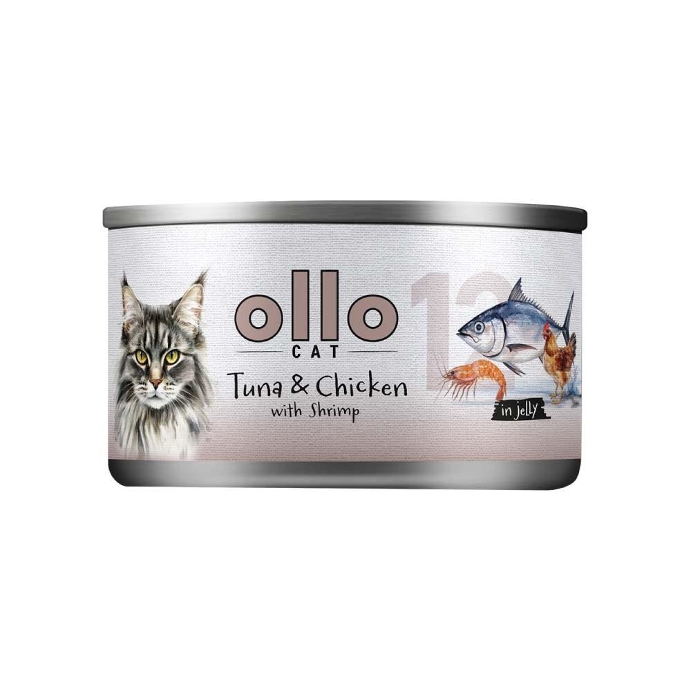 OLLO Cat nr. 12 - Tun & kylling med rejer i gelé vådfoder til kat - 70 g
