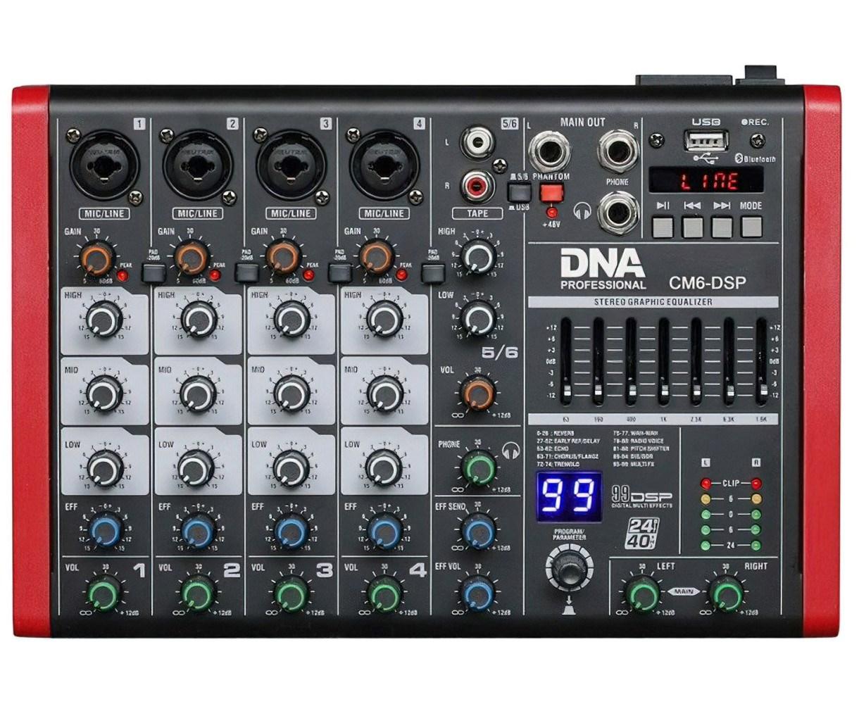 DNA Professional CM6-DSP USB lydmixer med MP3-afspiller 6 kanaler, digital DSP & Bluetooth