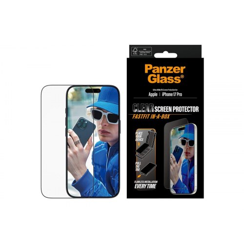 PanzerGlass klar skærmbeskyttelse til iPhone 17 Pro – Ultra-Wide Fit, FASTFIT