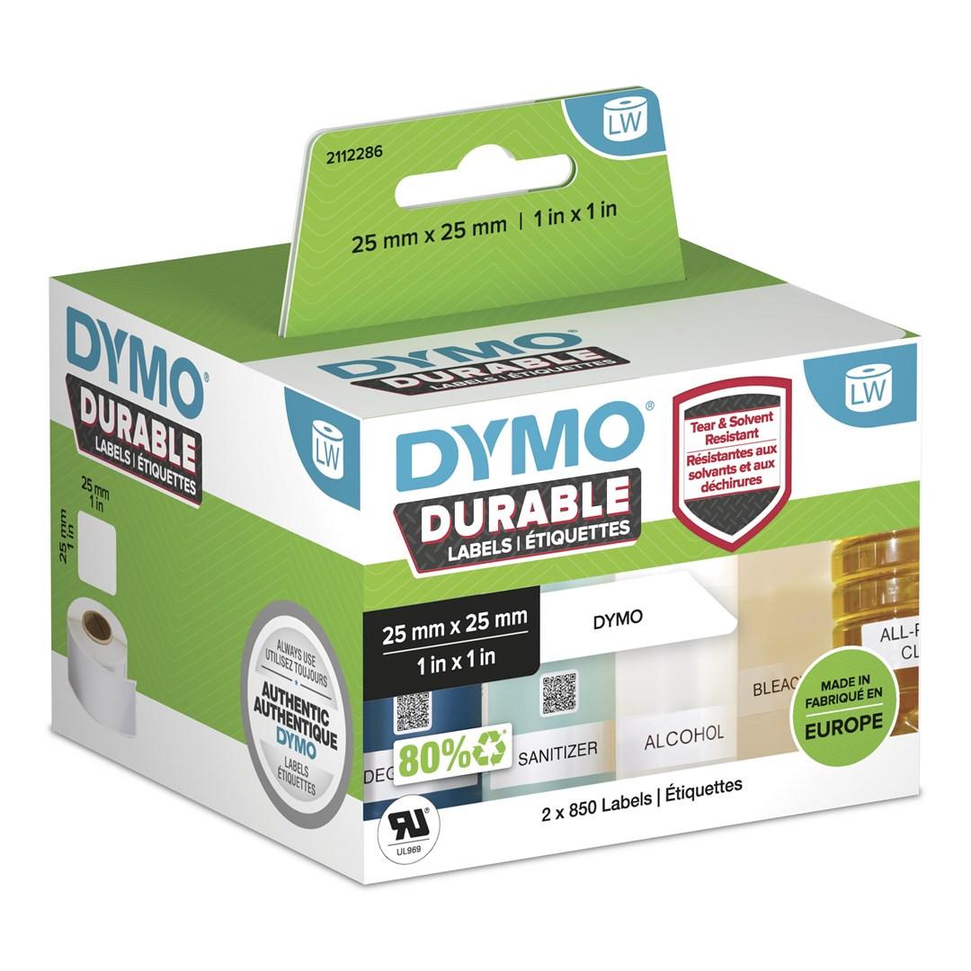 DYMO LabelWriter Durable etiketter 25 × 25 mm - hvid PP, 2 ruller á 850 billede