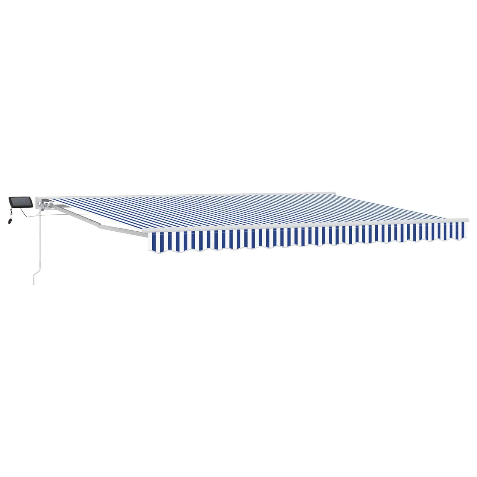 Manuel markise-ramme med LED-lys Blå og Hvid 4 x 2 m