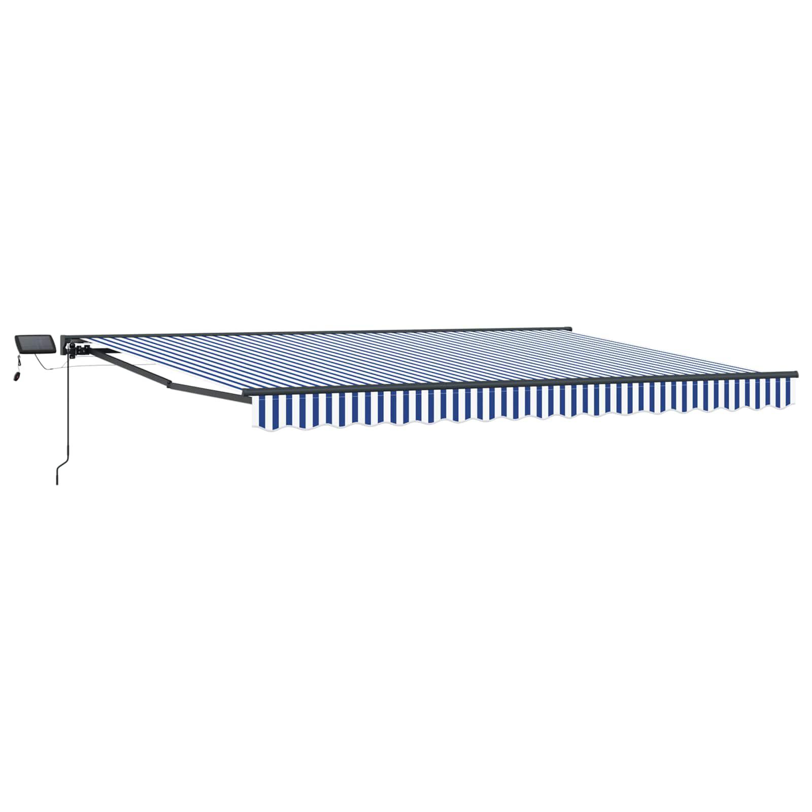 Manuel markise-ramme med LED-lys Blå og Hvid 4 x 2 m