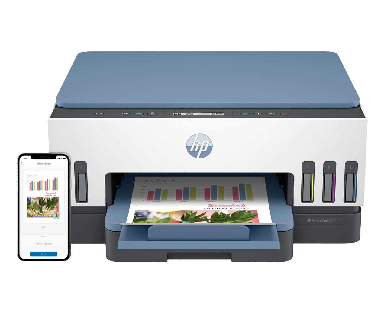 HP Smart Tank 725 alt-i-én blækprinter A4 - 4800 × 1200 dpi, 15 s/min, Wi‑Fi billede
