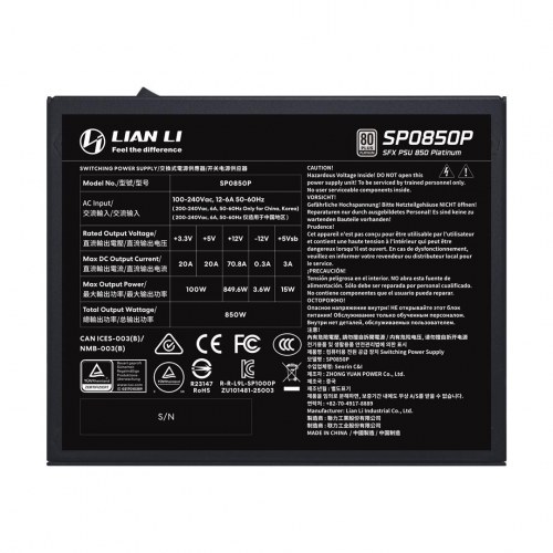 Lian Li SP0850P SFX strømforsyning 850 W – fuldt modulær, sort