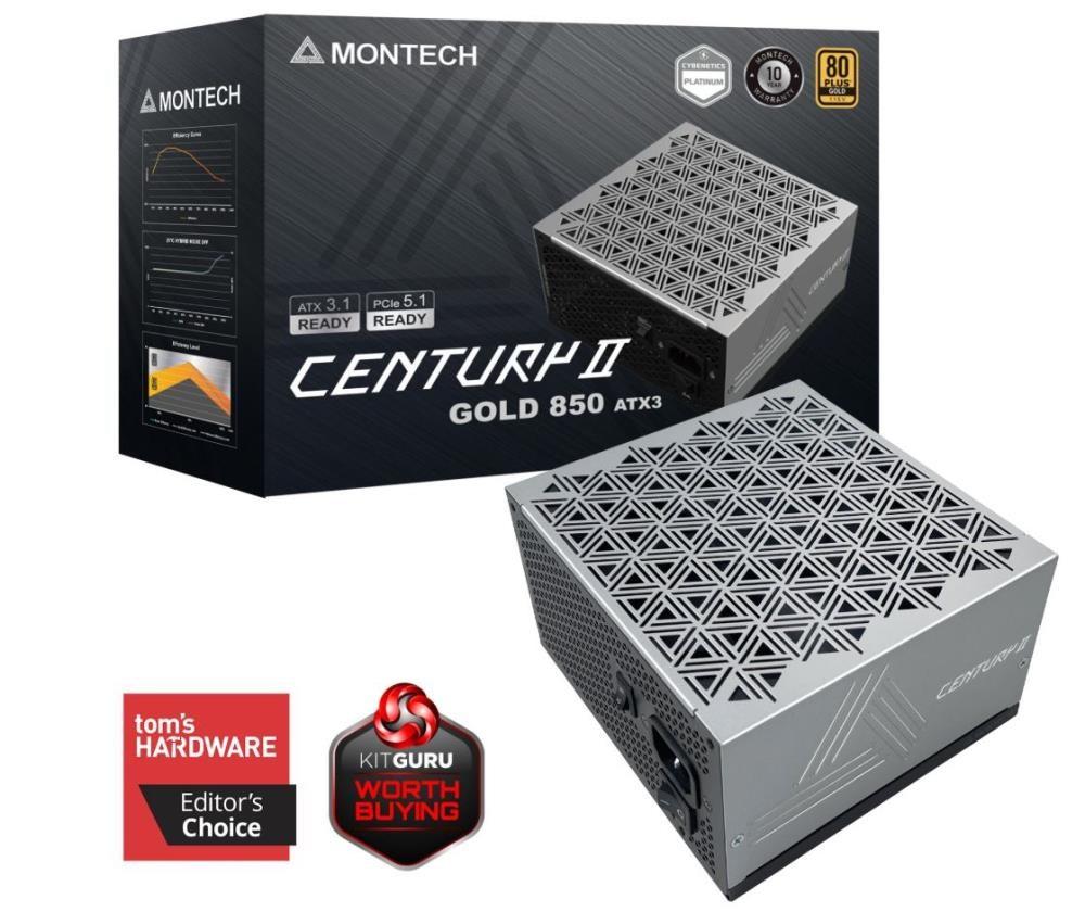 Montech Century II Gold 850 W ATX strømforsyning - sølv/sort, 20+4-pin billede