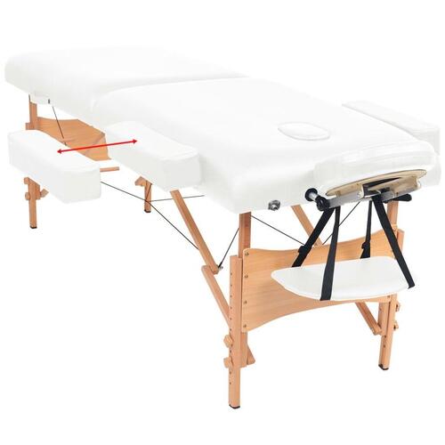 Sammenfoldeligt massagebord 2 zoner 10 cm tyk hynde hvid
