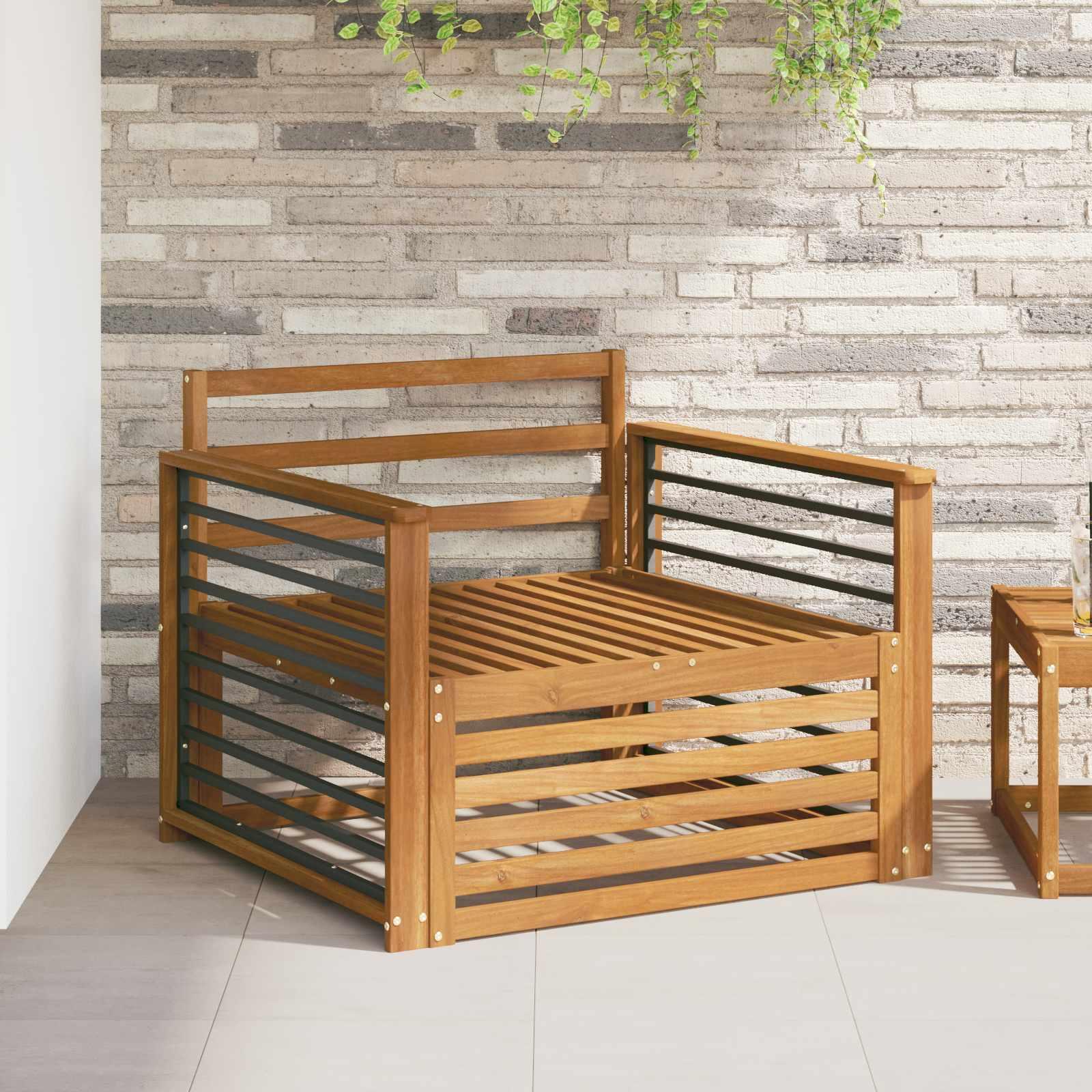 2 Stk Sofa Med Armlæn Massivt Akacietræ - Naturfarvet / Lige