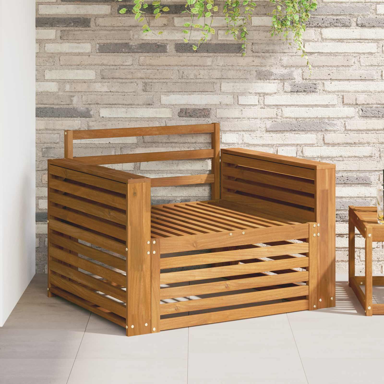 2 Stk Sofa Med Armlæn Massivt Akacietræ - Naturfarvet / Bred flad