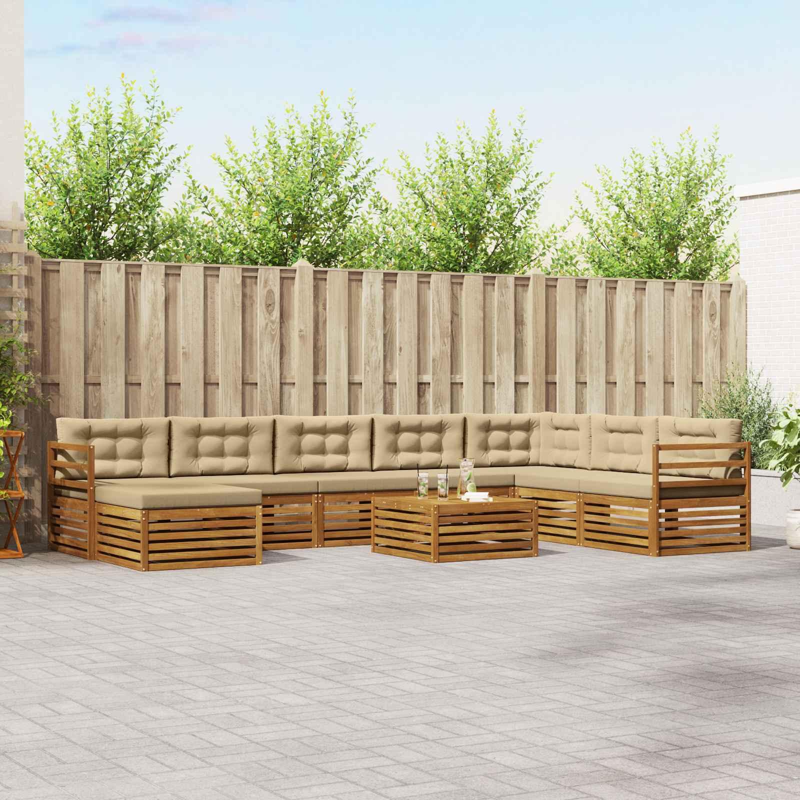 Udendørs sofagruppe 9 stk Naturlig og Beige Massivt Akacietræ