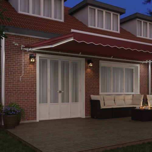 Markise med LED-lys 600 × 300 cm - automatisk, bordeaux