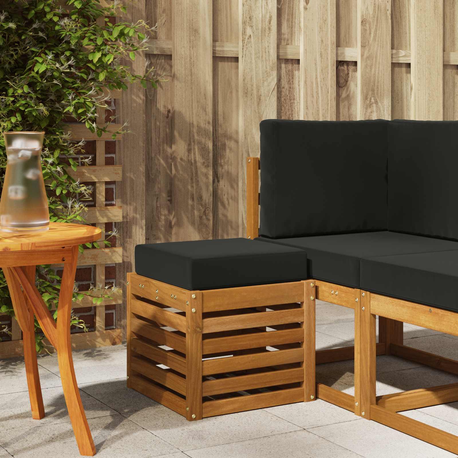 Udendørs Skammel Bænk 43 X 43 X 37 Cm - Naturfarvet og sort / 40 cm