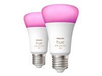 Philips Hue E27 LED-pærer 6,5 W – White & Color Ambiance, 806 lumen (2-pak)
