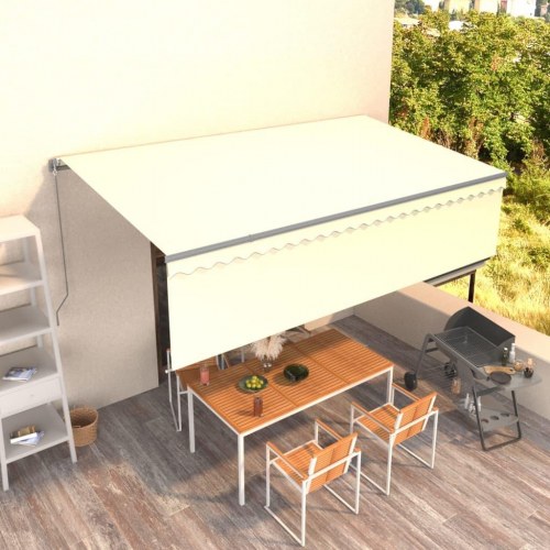 Markise med gardin 5 x 3 m manuel betjening cremefarvet