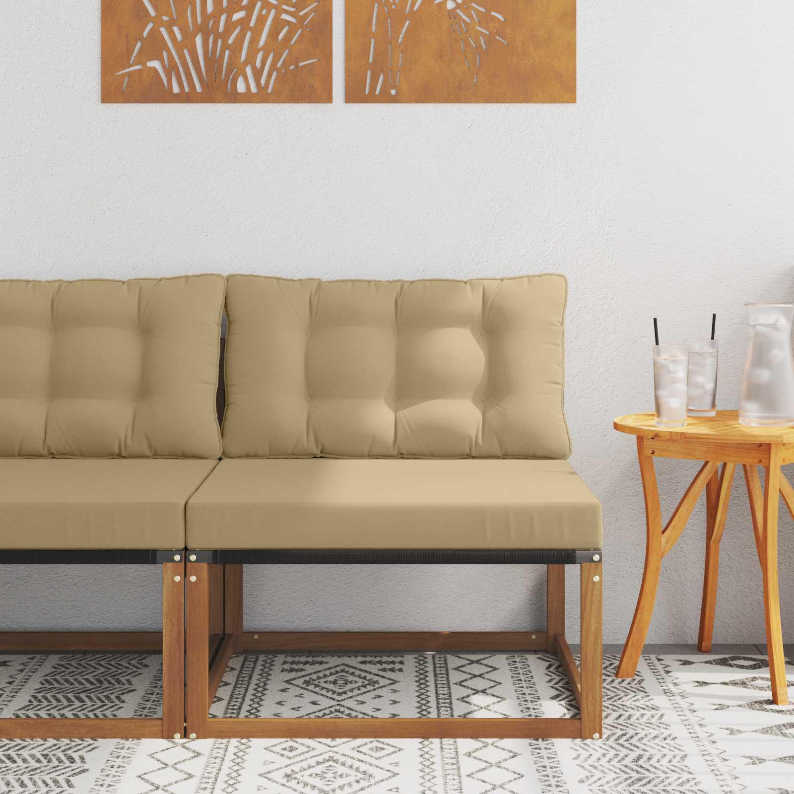 Sektionel loungesofa - massiv akacietræ og Textilene, beige puder