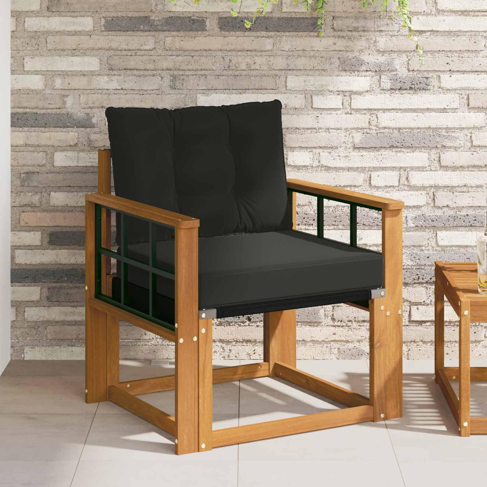 Udendørs Sofa Massivt Akacietræ - Naturfarvet og sort / Rude