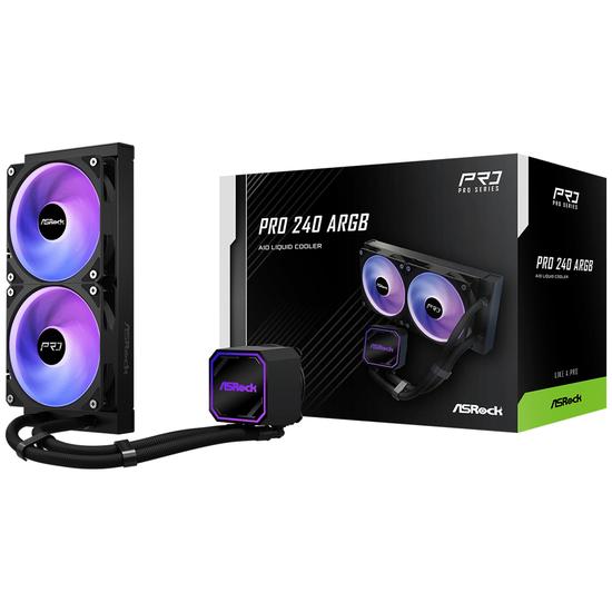 ASRock Pro 240 ARGB AIO væskekøler - 240 mm radiator, 120 mm blæsere, sort