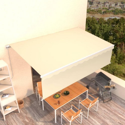 Markise med gardin 5 x 3 m manuel betjening cremefarvet