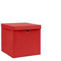 Opbevaringskasser med låg 4 stk. 28x28x28 cm rød