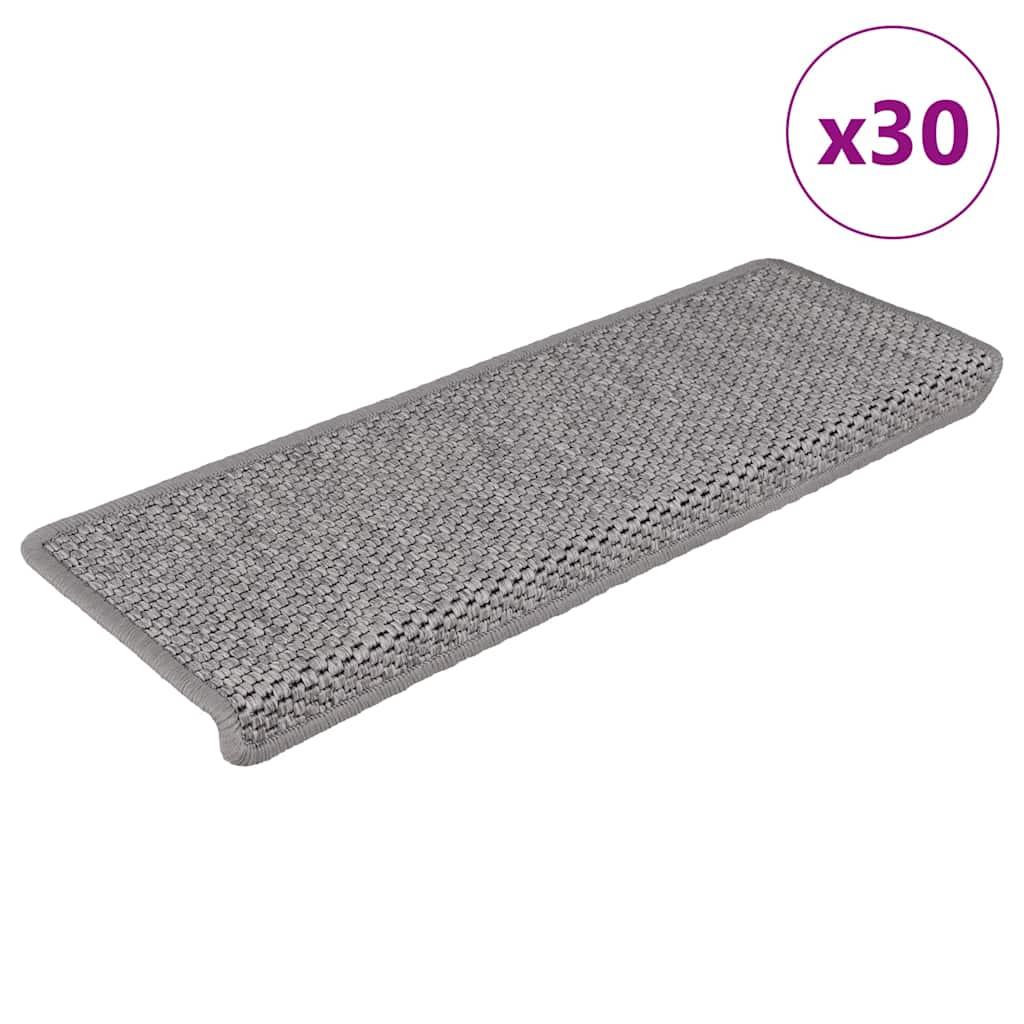 Selvklæbende trappemåtter 30 stk. 65x21x4 cm sisal-look sølv