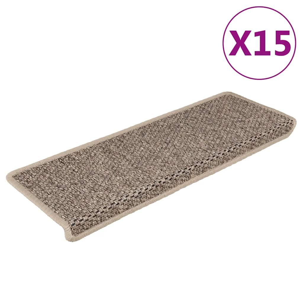 Selvklæbende Trappemåtter 65X21X4 Cm Sisal-Look - 15 / Mørk beige
