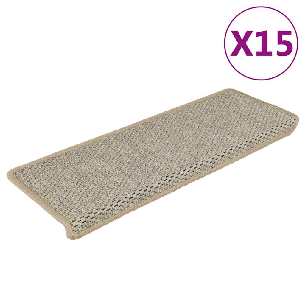 Selvklæbende trappemåtter 15 stk. 65x21x4 cm sisal-look grøn