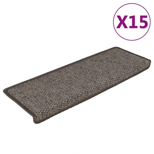 Selvklæbende trappemåtter i sisal-look - 15 stk., 65 × 21 × 4 cm, grå/beige