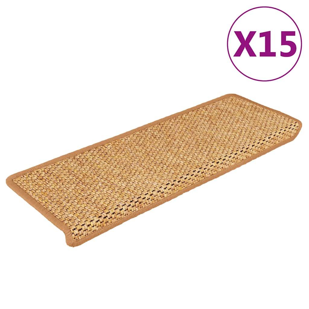 Selvklæbende trappemåtter 15 stk. 65x21x4 cm sisal-look orange