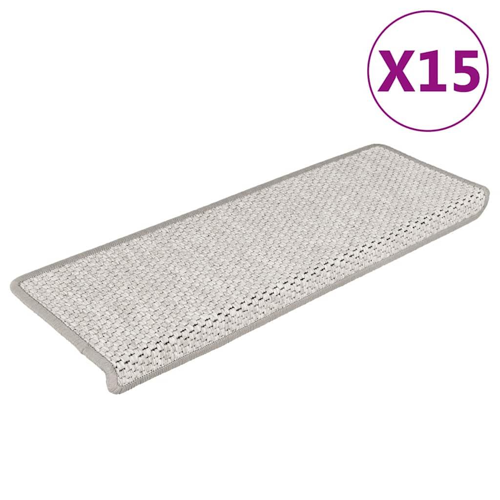 Selvklæbende trappemåtter 15 stk. 65x21x4 cm sisal-look platina