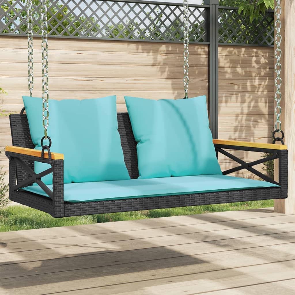 Gyngebænk med hynder 109x62x40 cm polyrattan sort