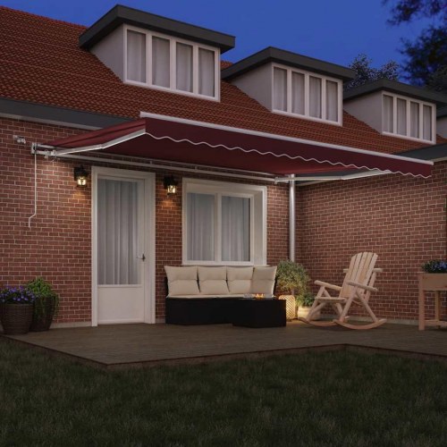 Markise med LED-lys 450 × 300 cm - automatisk betjening, bordeaux