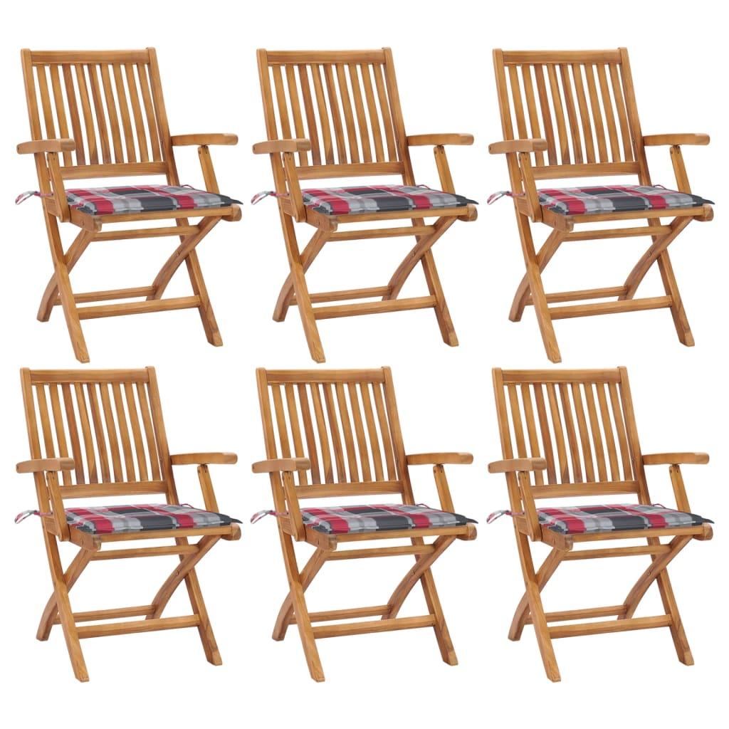 Foldbare havestole 6 stk. med hynder massivt teaktræ