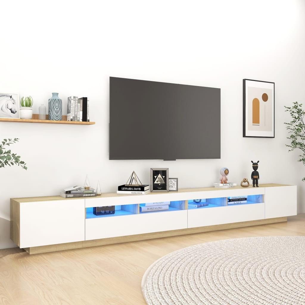 Tv-skab med LED-lys 300x35x40 cm hvid og sonoma-eg