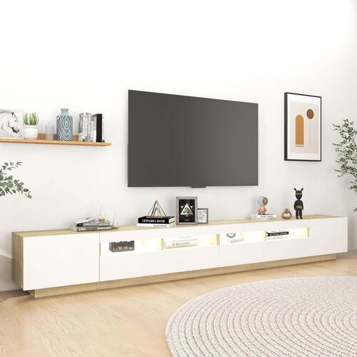 Tv-skab med LED-lys 300x35x40 cm hvid og sonoma-eg